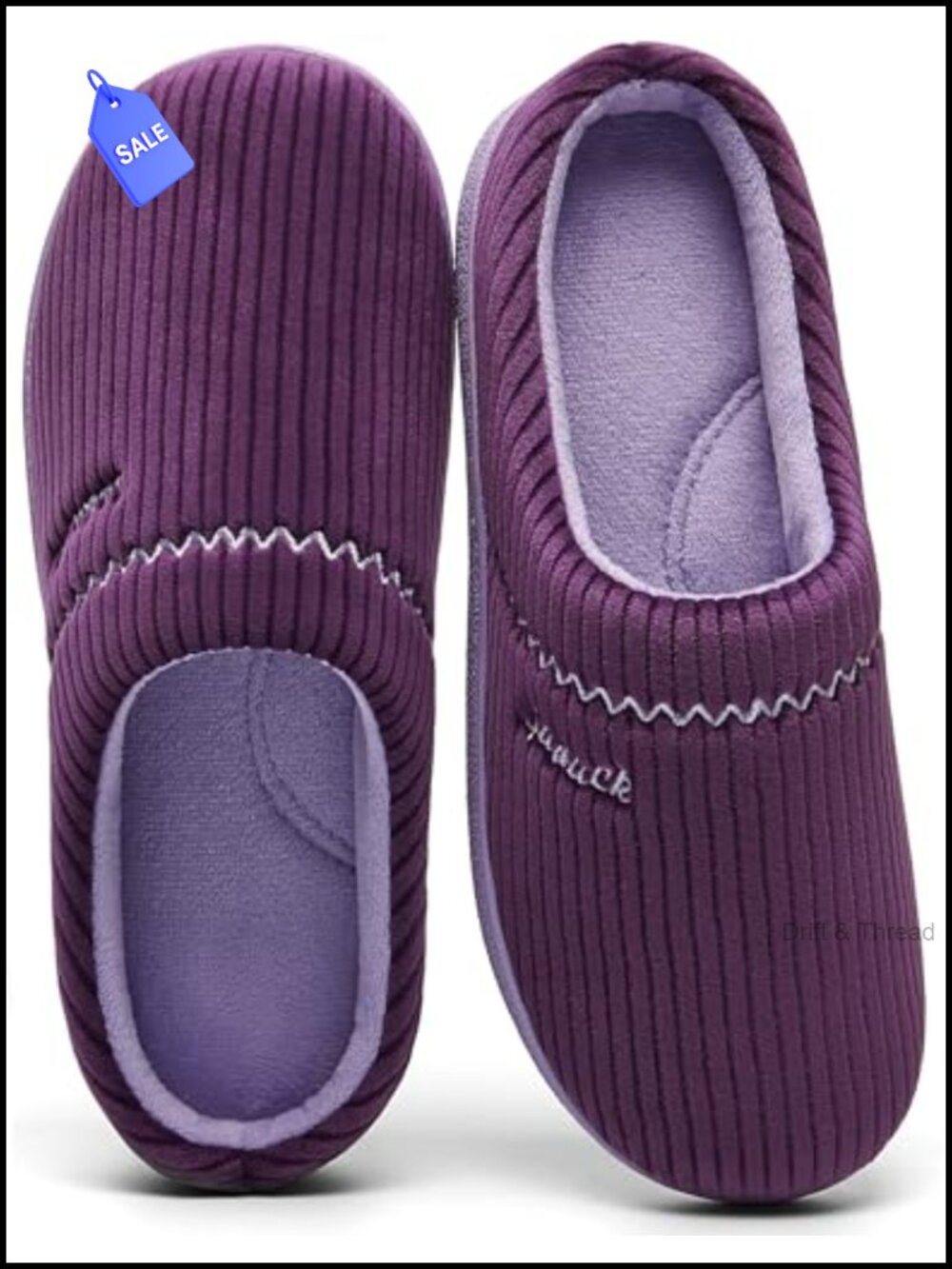 Women's Memory Foam Slippers with Arch Support & Embroidered Corduroy